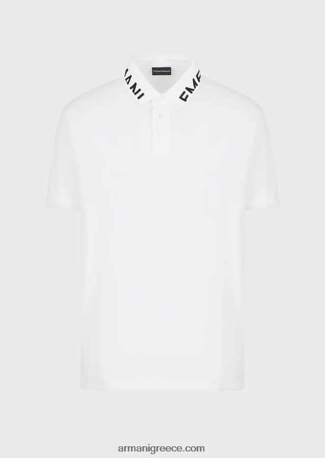 άνδρες Armani Πικέ μπλουζάκι πόλο μερσερίντ με λογότυπο γιακά 4046R61527 λευκό λογότυπο