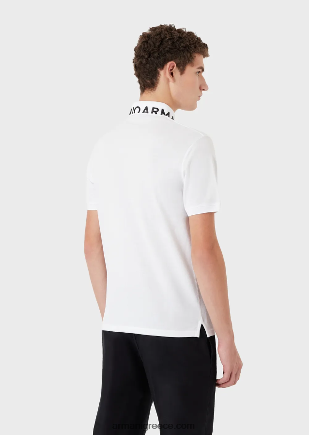 άνδρες Armani Πικέ μπλουζάκι πόλο μερσερίντ με λογότυπο γιακά 4046R61527 λευκό λογότυπο