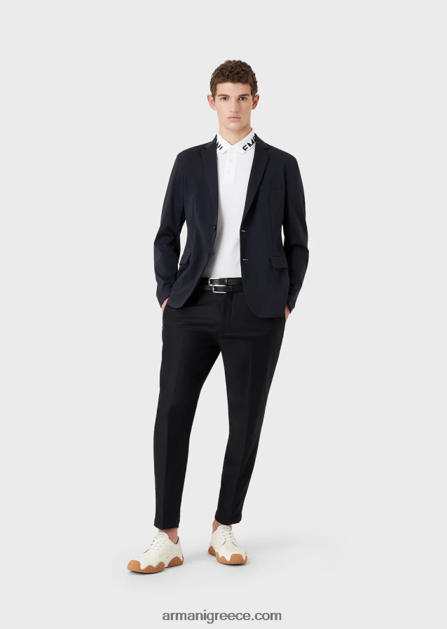 άνδρες Armani Πικέ μπλουζάκι πόλο μερσερίντ με λογότυπο γιακά 4046R61527 λευκό λογότυπο