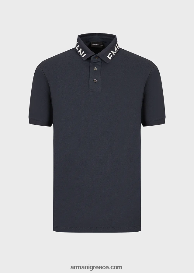 άνδρες Armani Πικέ μπλουζάκι πόλο μερσερίντ με λογότυπο γιακά 4046R61528 avio