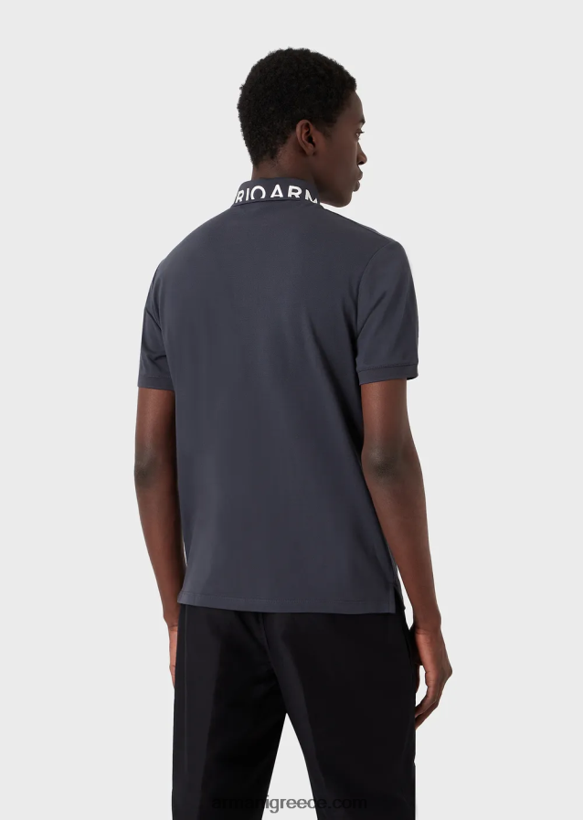 άνδρες Armani Πικέ μπλουζάκι πόλο μερσερίντ με λογότυπο γιακά 4046R61528 avio