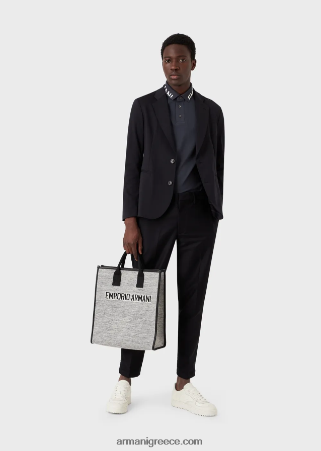 άνδρες Armani Πικέ μπλουζάκι πόλο μερσερίντ με λογότυπο γιακά 4046R61528 avio