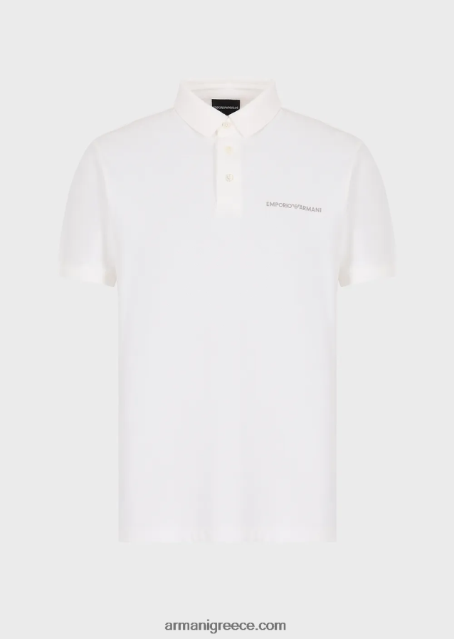 άνδρες Armani ζέρσεϊ πόλο μπλουζάκι με μεγάλο γραφικό τύπωμα και λογότυπο 4046R61529 άσπρο
