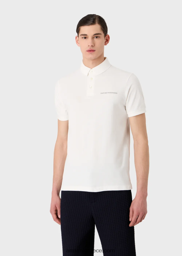 άνδρες Armani ζέρσεϊ πόλο μπλουζάκι με μεγάλο γραφικό τύπωμα και λογότυπο 4046R61529 άσπρο