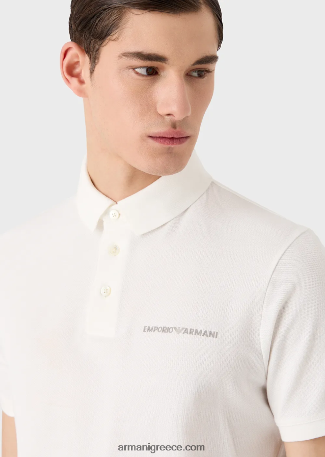 άνδρες Armani ζέρσεϊ πόλο μπλουζάκι με μεγάλο γραφικό τύπωμα και λογότυπο 4046R61529 άσπρο