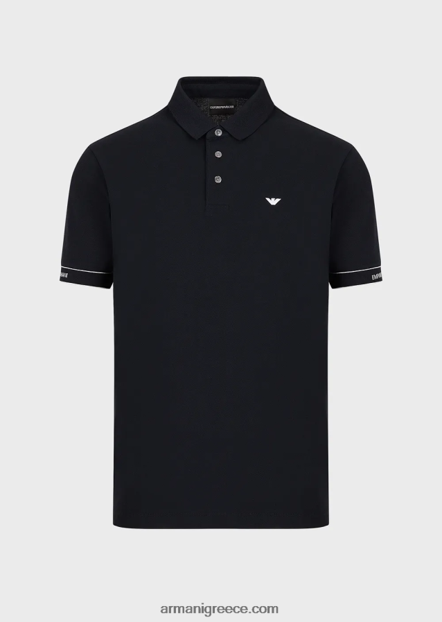 άνδρες Armani ζέρσεϊ πόλο μπλουζάκι με τοποθετημένο λογότυπο ζακάρ 4046R61530 ναυτικό μπλε