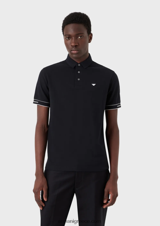 άνδρες Armani ζέρσεϊ πόλο μπλουζάκι με τοποθετημένο λογότυπο ζακάρ 4046R61530 ναυτικό μπλε