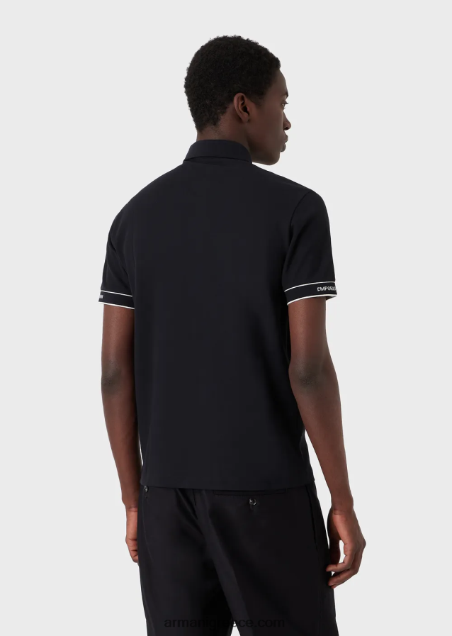 άνδρες Armani ζέρσεϊ πόλο μπλουζάκι με τοποθετημένο λογότυπο ζακάρ 4046R61530 ναυτικό μπλε
