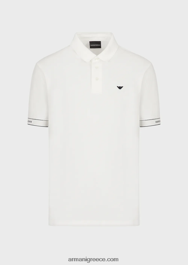 άνδρες Armani ζέρσεϊ πόλο μπλουζάκι με τοποθετημένο λογότυπο ζακάρ 4046R61531 λευκό λογότυπο
