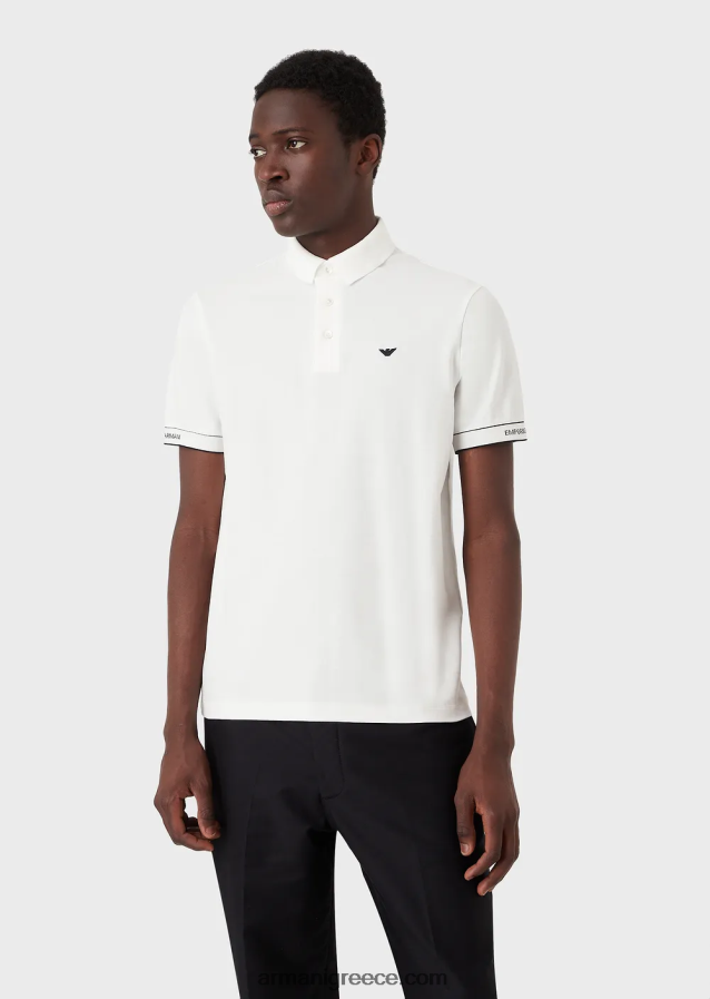 άνδρες Armani ζέρσεϊ πόλο μπλουζάκι με τοποθετημένο λογότυπο ζακάρ 4046R61531 λευκό λογότυπο