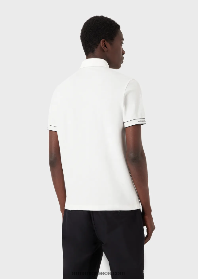 άνδρες Armani ζέρσεϊ πόλο μπλουζάκι με τοποθετημένο λογότυπο ζακάρ 4046R61531 λευκό λογότυπο