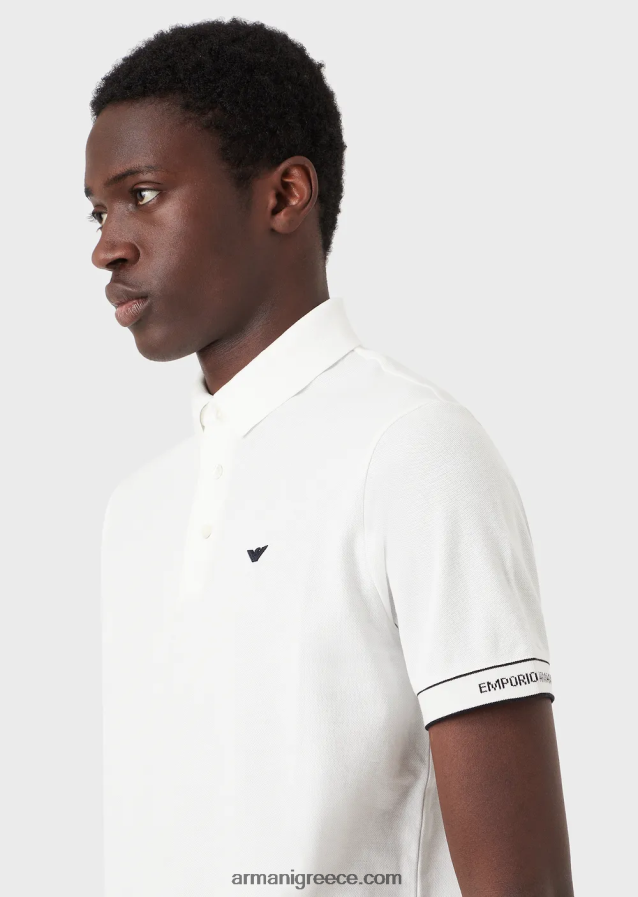 άνδρες Armani ζέρσεϊ πόλο μπλουζάκι με τοποθετημένο λογότυπο ζακάρ 4046R61531 λευκό λογότυπο