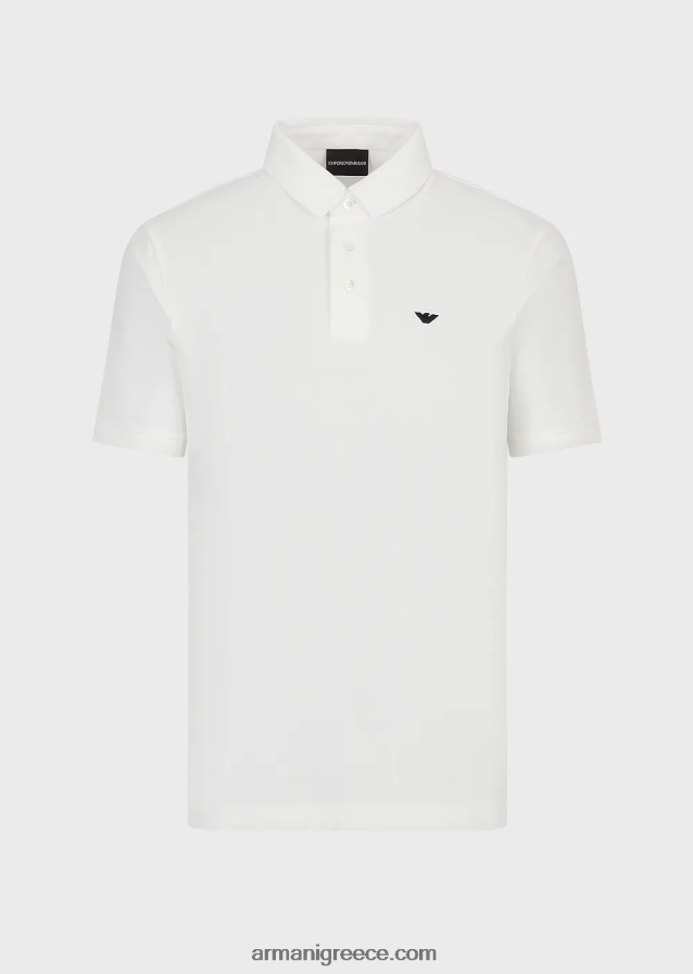 άνδρες Armani ζέρσεϊ πόλο μπλουζάκι με τοποθετημένο λογότυπο ζακάρ 4046R61532 άσπρο