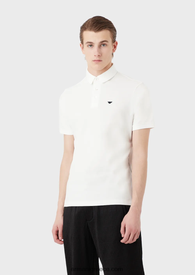 άνδρες Armani ζέρσεϊ πόλο μπλουζάκι με τοποθετημένο λογότυπο ζακάρ 4046R61532 άσπρο