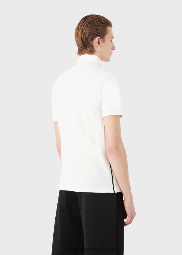 άνδρες Armani ζέρσεϊ πόλο μπλουζάκι με τοποθετημένο λογότυπο ζακάρ 4046R61532 άσπρο