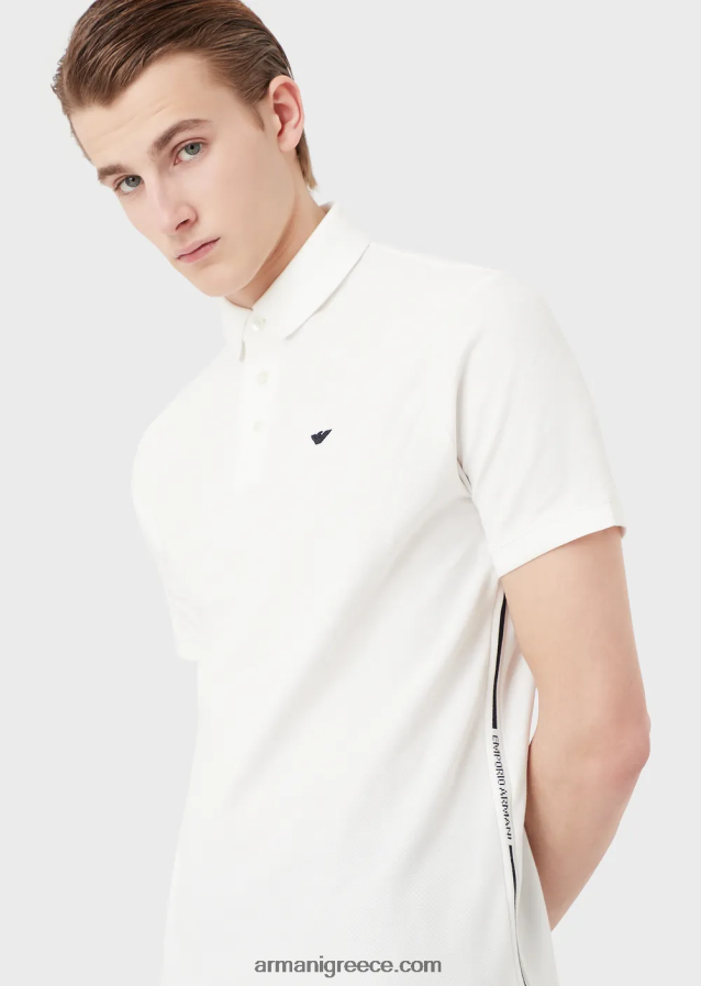 άνδρες Armani ζέρσεϊ πόλο μπλουζάκι με τοποθετημένο λογότυπο ζακάρ 4046R61532 άσπρο