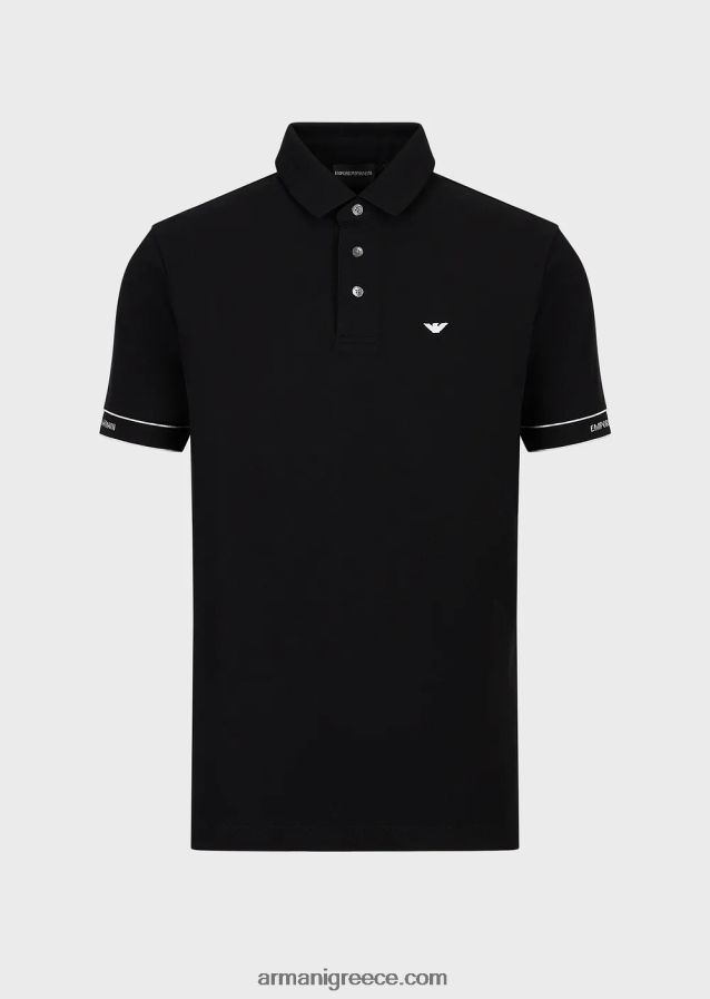 άνδρες Armani ζέρσεϊ πόλο μπλουζάκι με τοποθετημένο λογότυπο ζακάρ 4046R61533 μαύρος