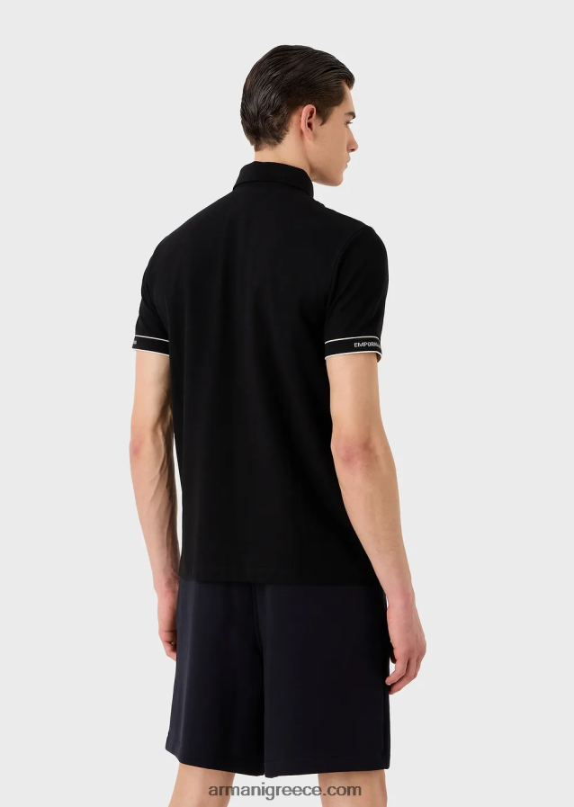 άνδρες Armani ζέρσεϊ πόλο μπλουζάκι με τοποθετημένο λογότυπο ζακάρ 4046R61533 μαύρος