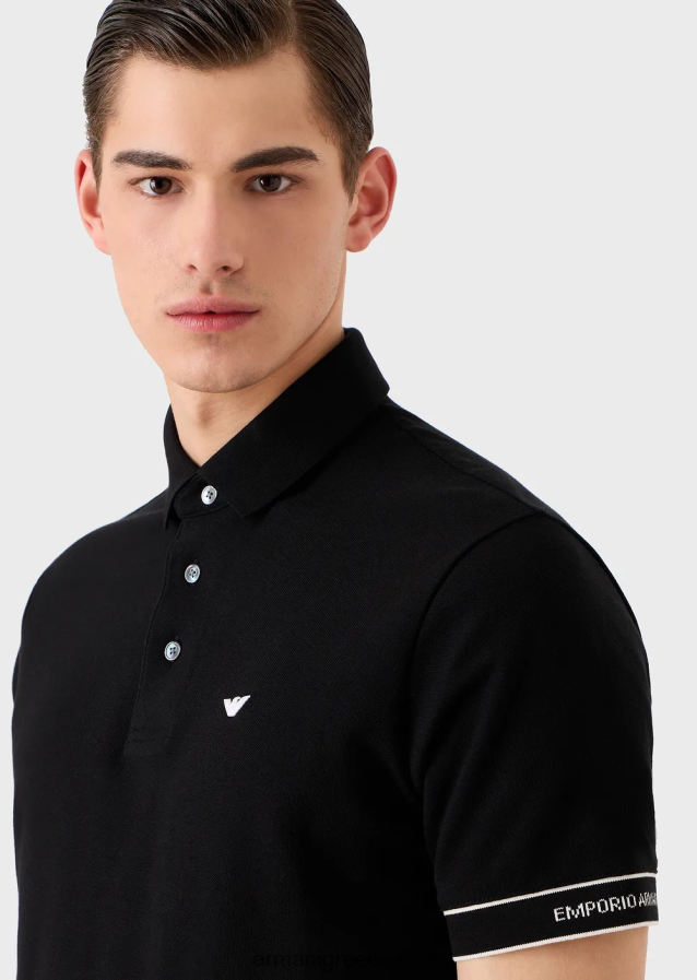άνδρες Armani ζέρσεϊ πόλο μπλουζάκι με τοποθετημένο λογότυπο ζακάρ 4046R61533 μαύρος
