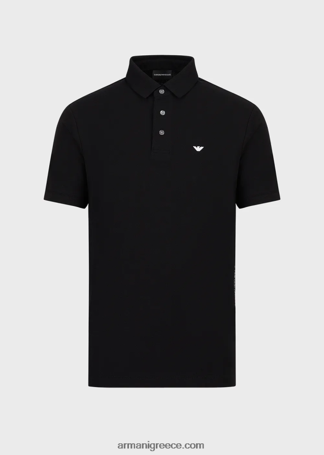 άνδρες Armani ζέρσεϊ πόλο μπλουζάκι με τοποθετημένο λογότυπο ζακάρ 4046R61534 μαύρο λογότυπο