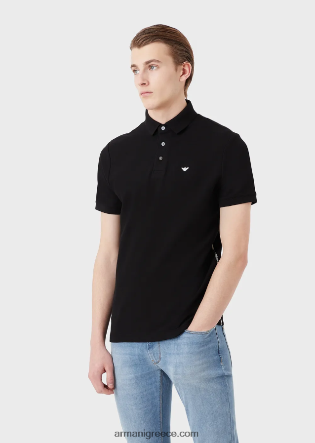 άνδρες Armani ζέρσεϊ πόλο μπλουζάκι με τοποθετημένο λογότυπο ζακάρ 4046R61534 μαύρο λογότυπο