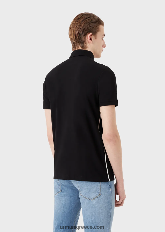 άνδρες Armani ζέρσεϊ πόλο μπλουζάκι με τοποθετημένο λογότυπο ζακάρ 4046R61534 μαύρο λογότυπο