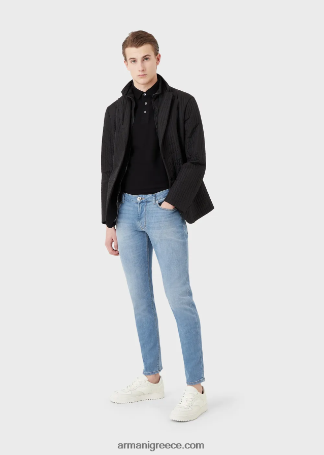 άνδρες Armani ζέρσεϊ πόλο μπλουζάκι με τοποθετημένο λογότυπο ζακάρ 4046R61534 μαύρο λογότυπο