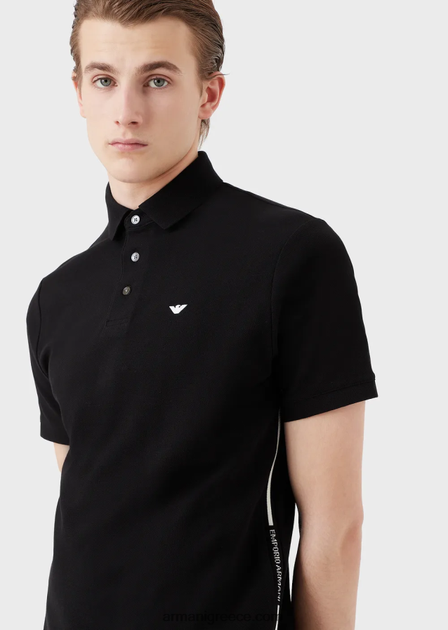 άνδρες Armani ζέρσεϊ πόλο μπλουζάκι με τοποθετημένο λογότυπο ζακάρ 4046R61534 μαύρο λογότυπο