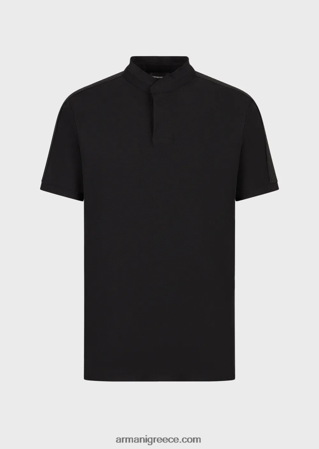άνδρες Armani ζέρσεϊ πόλο μπλουζάκι με γιακά γκουρού και ταινία με λογότυπο 4046R61535 μαύρος