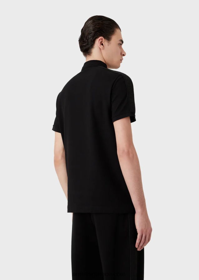 άνδρες Armani ζέρσεϊ πόλο μπλουζάκι με γιακά γκουρού και ταινία με λογότυπο 4046R61535 μαύρος