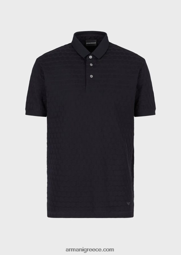 άνδρες Armani ζέρσεϊ πόλο μπλουζάκι με γεωμετρικό μοτίβο ζακάρ 4046R61536 ναυτικό μπλε