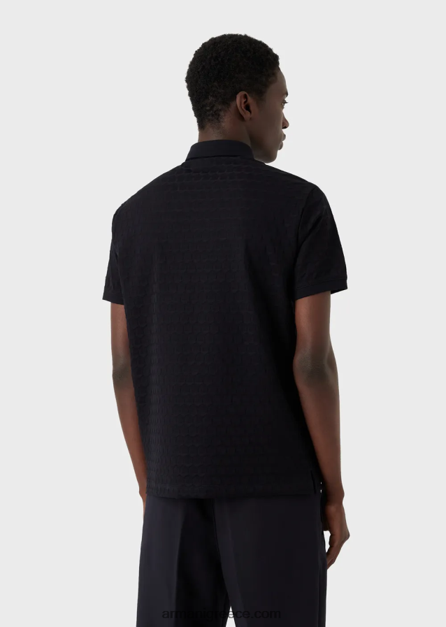 άνδρες Armani ζέρσεϊ πόλο μπλουζάκι με γεωμετρικό μοτίβο ζακάρ 4046R61536 ναυτικό μπλε