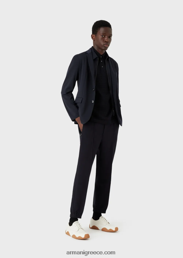 άνδρες Armani ζέρσεϊ πόλο μπλουζάκι με γεωμετρικό μοτίβο ζακάρ 4046R61536 ναυτικό μπλε