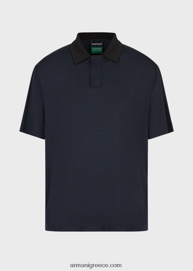 άνδρες Armani ριγέ πουκάμισο πόλο ζέρσεϊ από καθαρό παρθένο μαλλί 4046R61537 ναυτικό μπλε