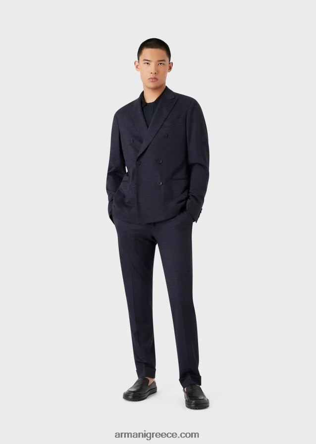 άνδρες Armani ριγέ πουκάμισο πόλο ζέρσεϊ από καθαρό παρθένο μαλλί 4046R61537 ναυτικό μπλε