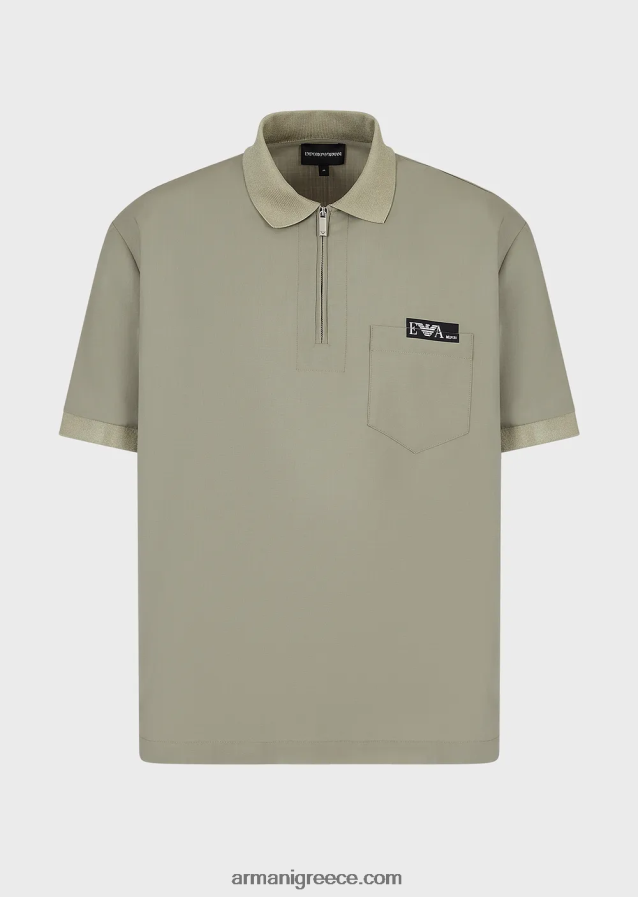 άνδρες Armani ανοιχτό μάλλινο πουκάμισο πόλο με μερικό φερμουάρ 4046R61543 γκρί