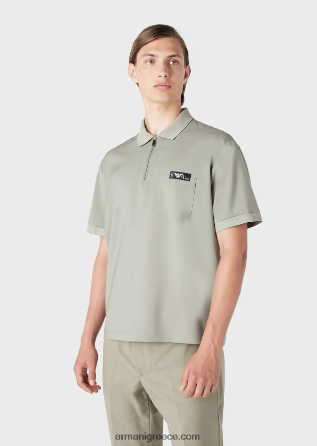 άνδρες Armani ανοιχτό μάλλινο πουκάμισο πόλο με μερικό φερμουάρ 4046R61543 γκρί