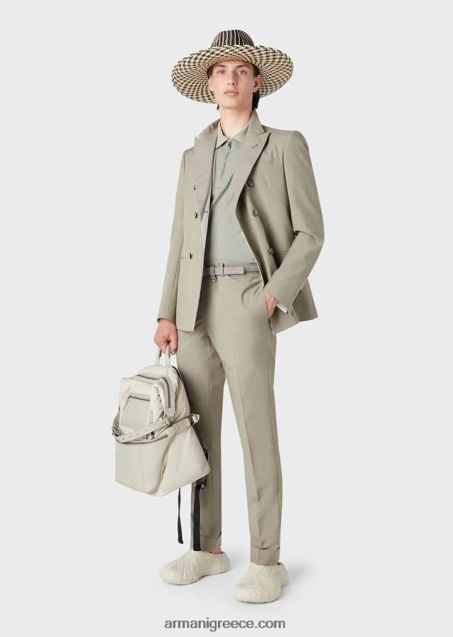 άνδρες Armani ανοιχτό μάλλινο πουκάμισο πόλο με μερικό φερμουάρ 4046R61543 γκρί