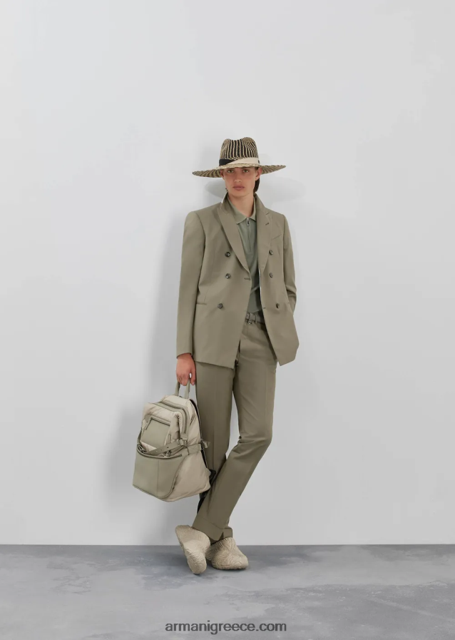 άνδρες Armani ανοιχτό μάλλινο πουκάμισο πόλο με μερικό φερμουάρ 4046R61543 γκρί