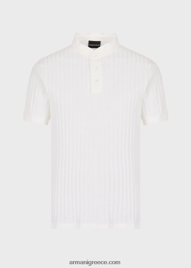 άνδρες Armani Πόλο μπλουζάκι με γιακά γκουρού με ζακάρ μοτίβο 4046R61545 άσπρο