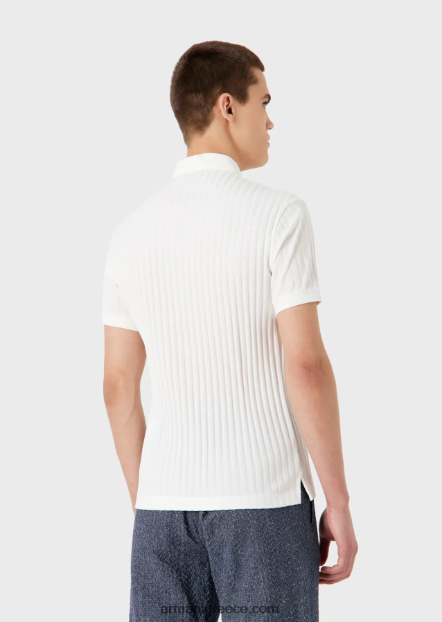 άνδρες Armani Πόλο μπλουζάκι με γιακά γκουρού με ζακάρ μοτίβο 4046R61545 άσπρο