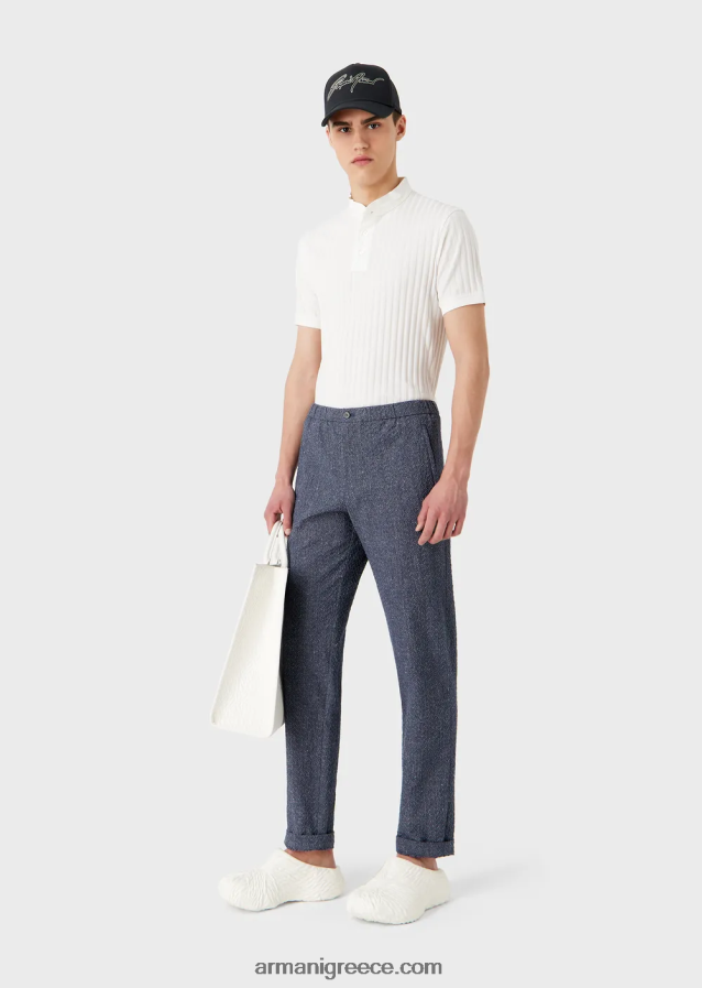 άνδρες Armani Πόλο μπλουζάκι με γιακά γκουρού με ζακάρ μοτίβο 4046R61545 άσπρο