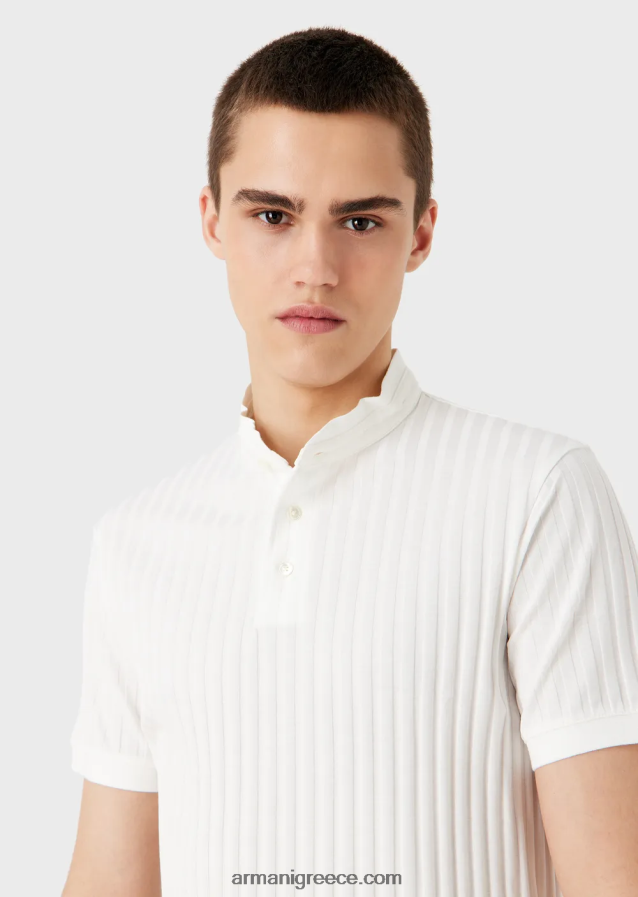 άνδρες Armani Πόλο μπλουζάκι με γιακά γκουρού με ζακάρ μοτίβο 4046R61545 άσπρο