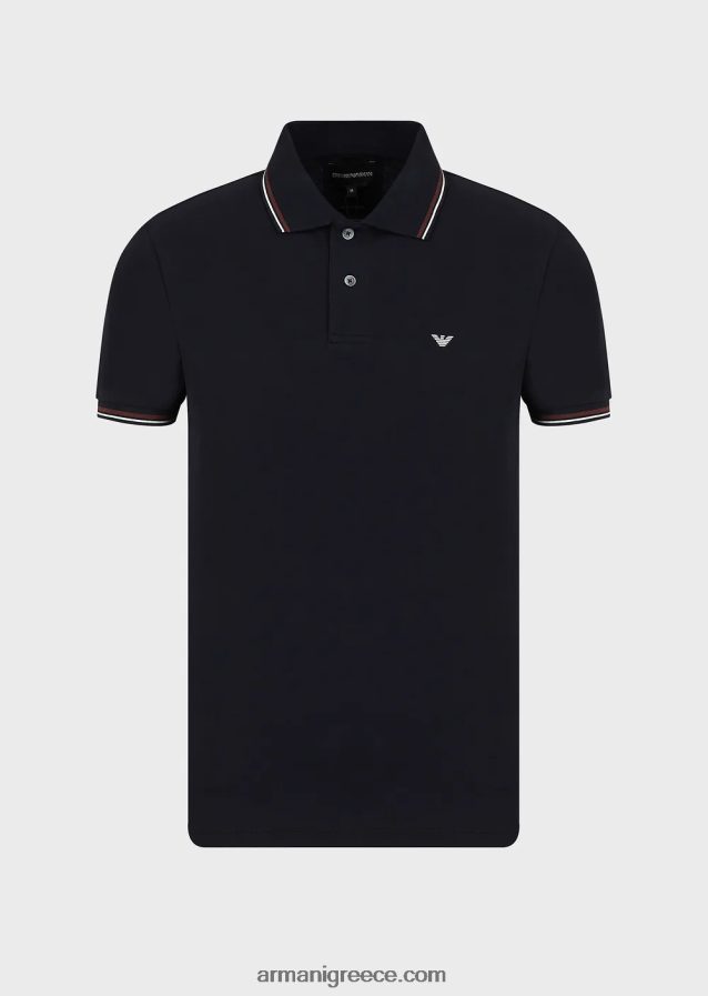 άνδρες Armani Πικέ μπλουζάκι πόλο ελαστικό με μικροαετό 4046R61547 ναυτικό μπλε