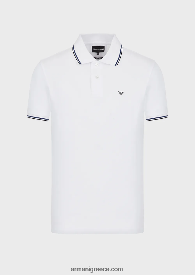 άνδρες Armani Πικέ μπλουζάκι πόλο ελαστικό με μικροαετό 4046R61548 άσπρο