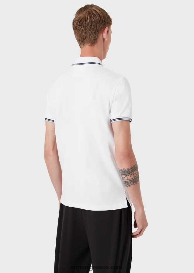 άνδρες Armani Πικέ μπλουζάκι πόλο ελαστικό με μικροαετό 4046R61548 άσπρο