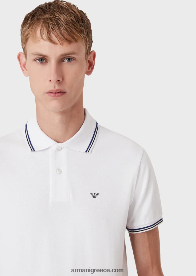 άνδρες Armani Πικέ μπλουζάκι πόλο ελαστικό με μικροαετό 4046R61548 άσπρο