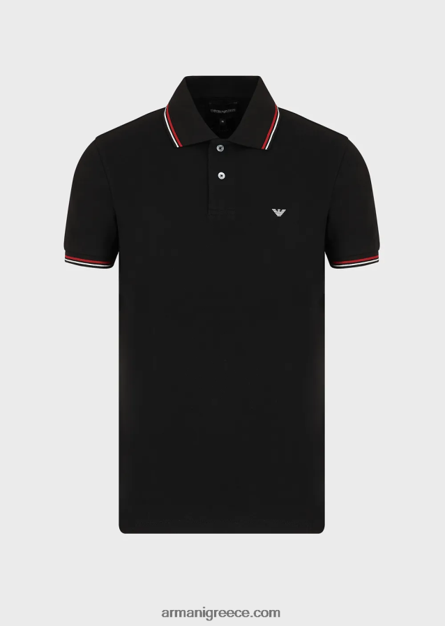 άνδρες Armani Πικέ μπλουζάκι πόλο ελαστικό με μικροαετό 4046R61550 μαύρος