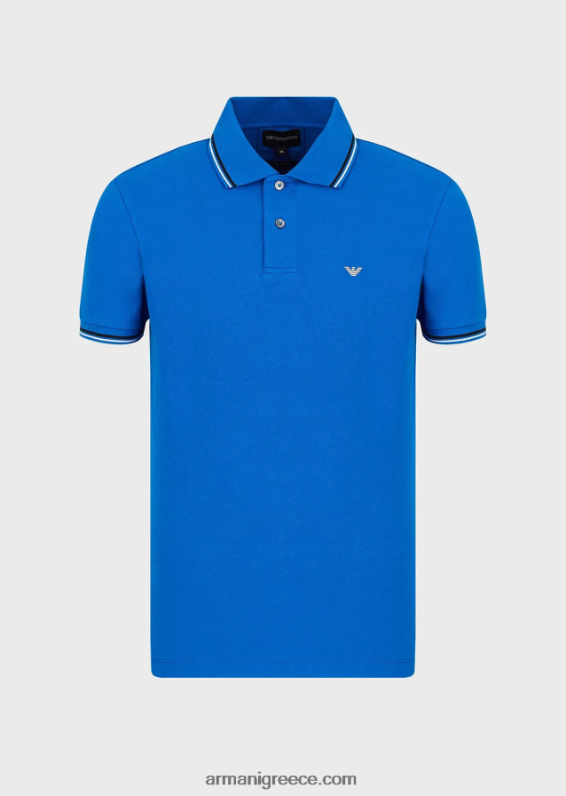 άνδρες Armani Πικέ μπλουζάκι πόλο ελαστικό με μικροαετό 4046R61552 μπλε της Κίνας