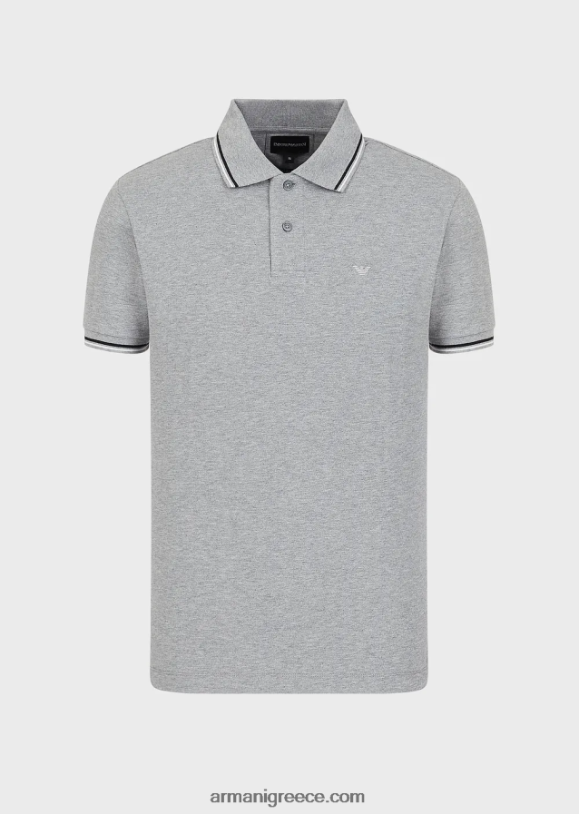 άνδρες Armani Πικέ μπλουζάκι πόλο ελαστικό με μικροαετό 4046R61553 ανοιχτό γκρι